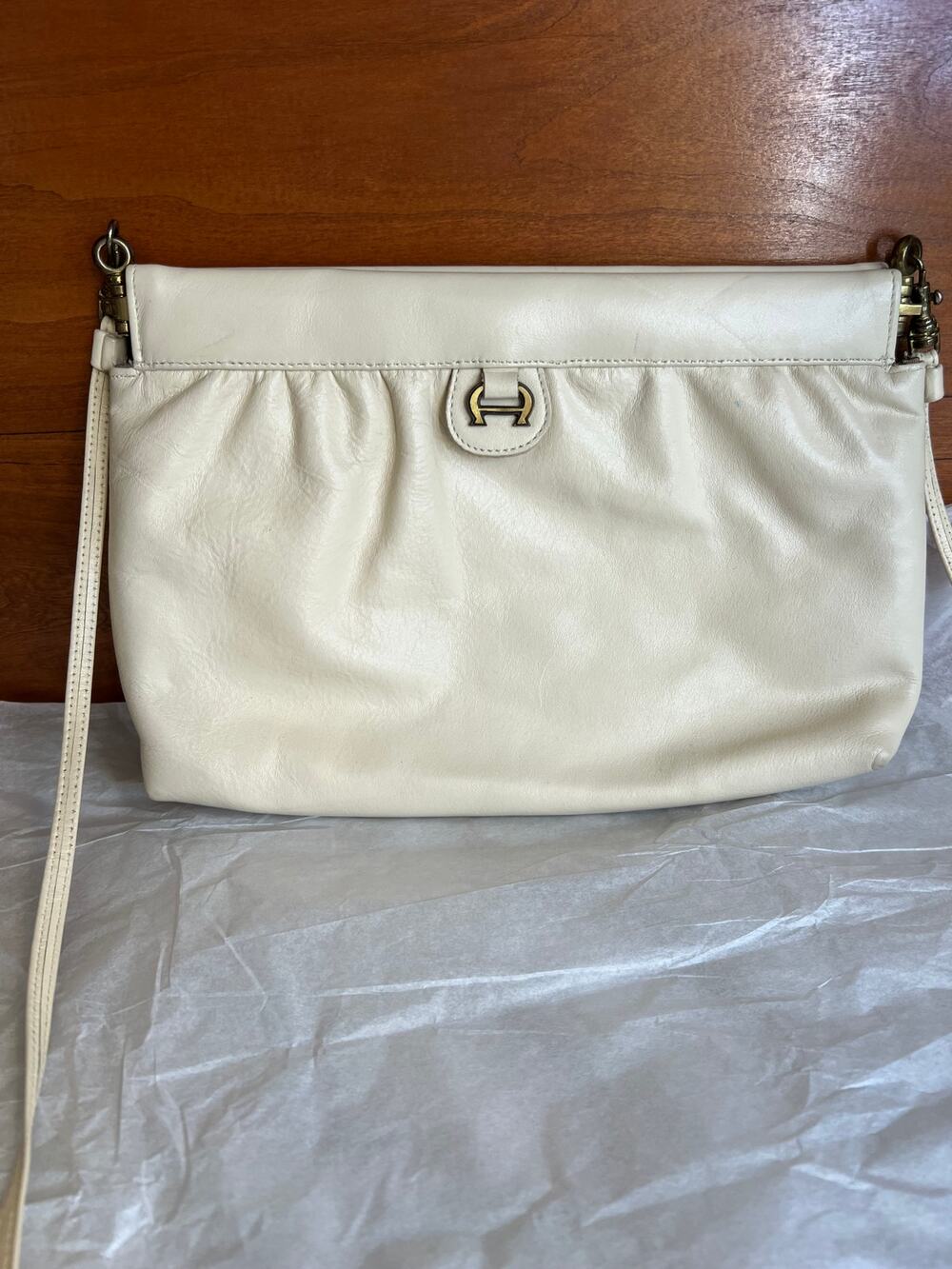 Vintage 80s Etienne Aigner Ivory Leather Bag